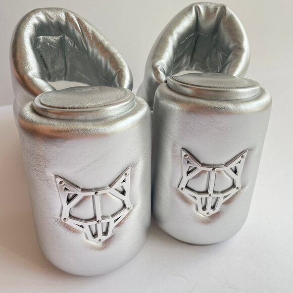 Naked Wolfe Wow Silver Leather Platform Sandals Size 7 Padded Heel Embossed Logo - Picture 3 of 6